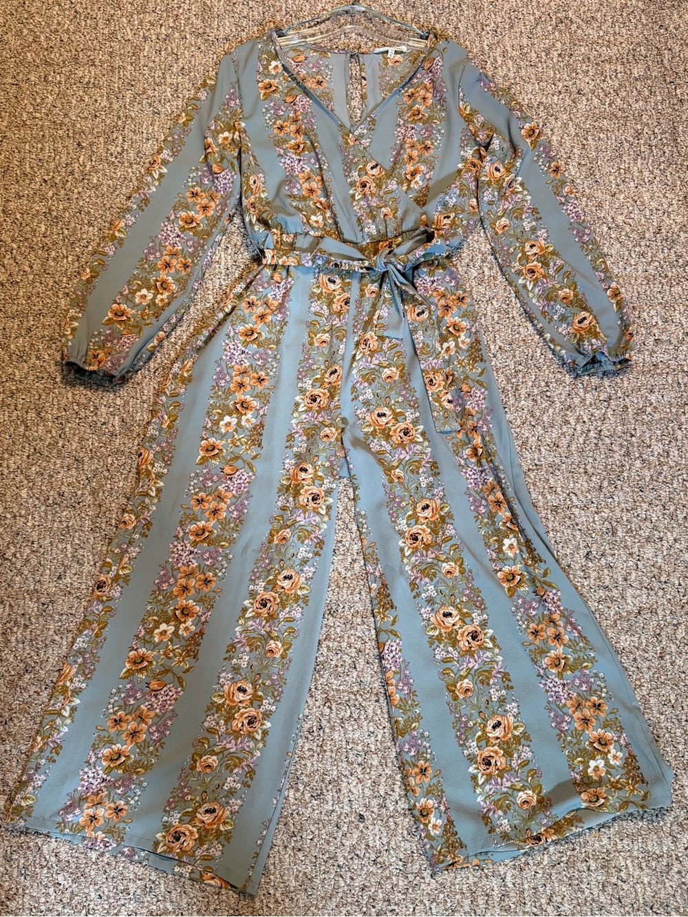 june & hudson Agua Striped Floral Wrap Jumpsuit with Self-Tie